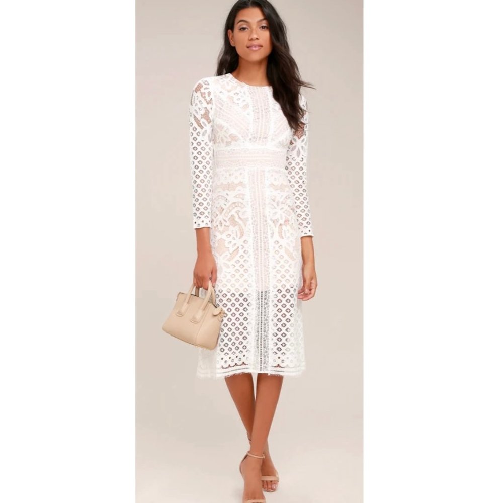 KEEPSAKE Bridges Ivory Lace Long Sleeve Midi Dress